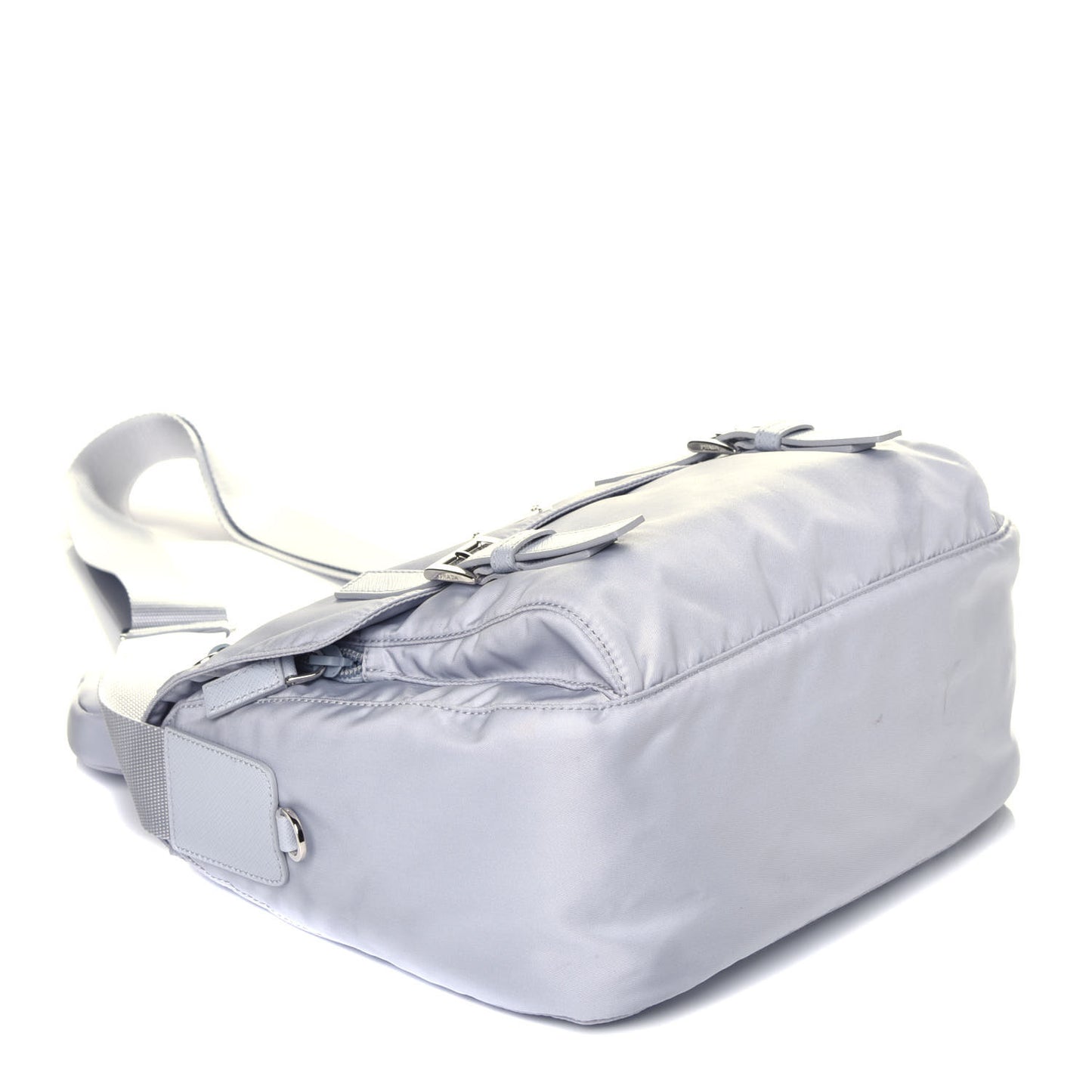 Re-Nylon Vela Saffiano Pocket Double Buckle Messenger Shoulder Bag Fiordaliso