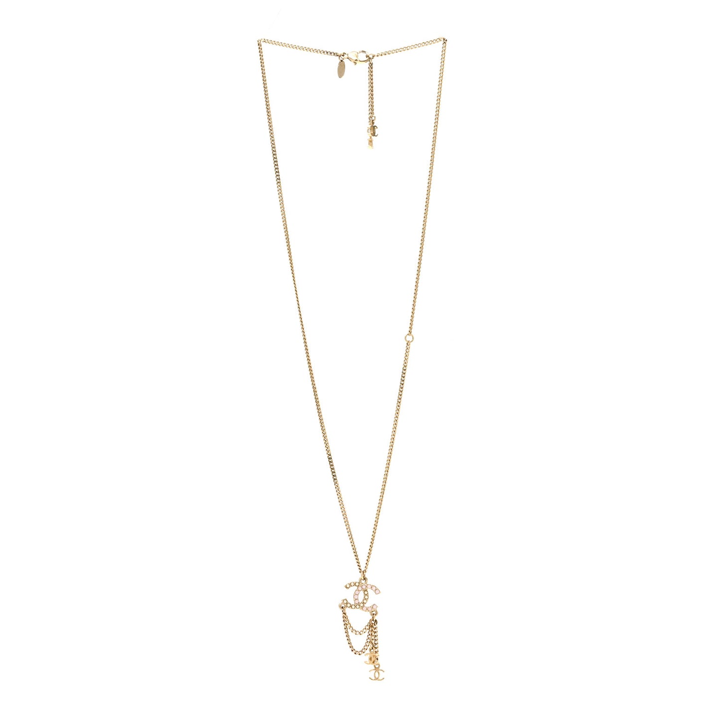 Pearl Crystal CC Chain Necklace Gold Pink
