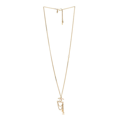 Chanel Pearl Crystal CC Chain Necklace Gold Pink 3 of 5