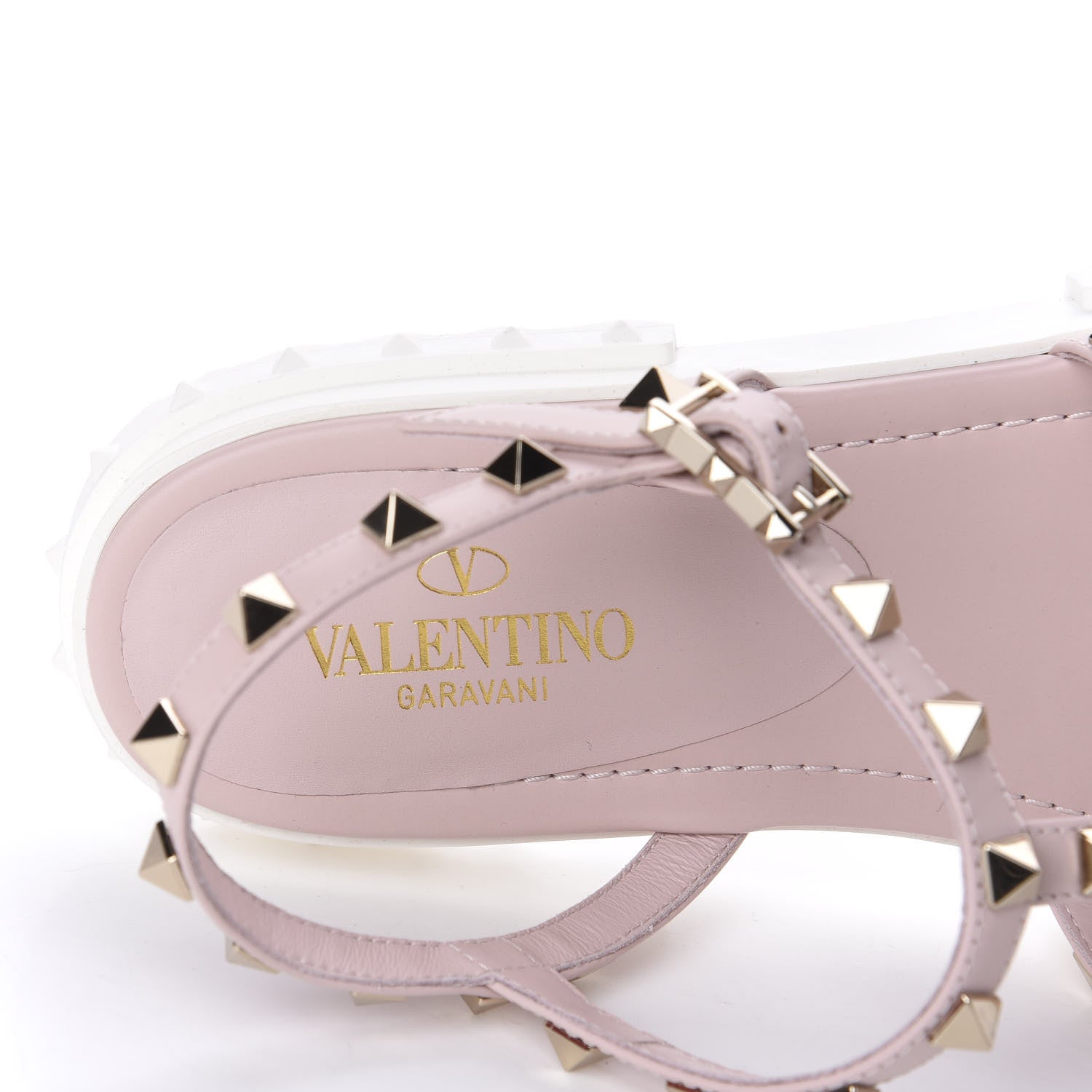 Valentino Garavani Calfskin Bedrock Rockstud Ankle Flat Sandals 39 Rose Quartz 7 of 10