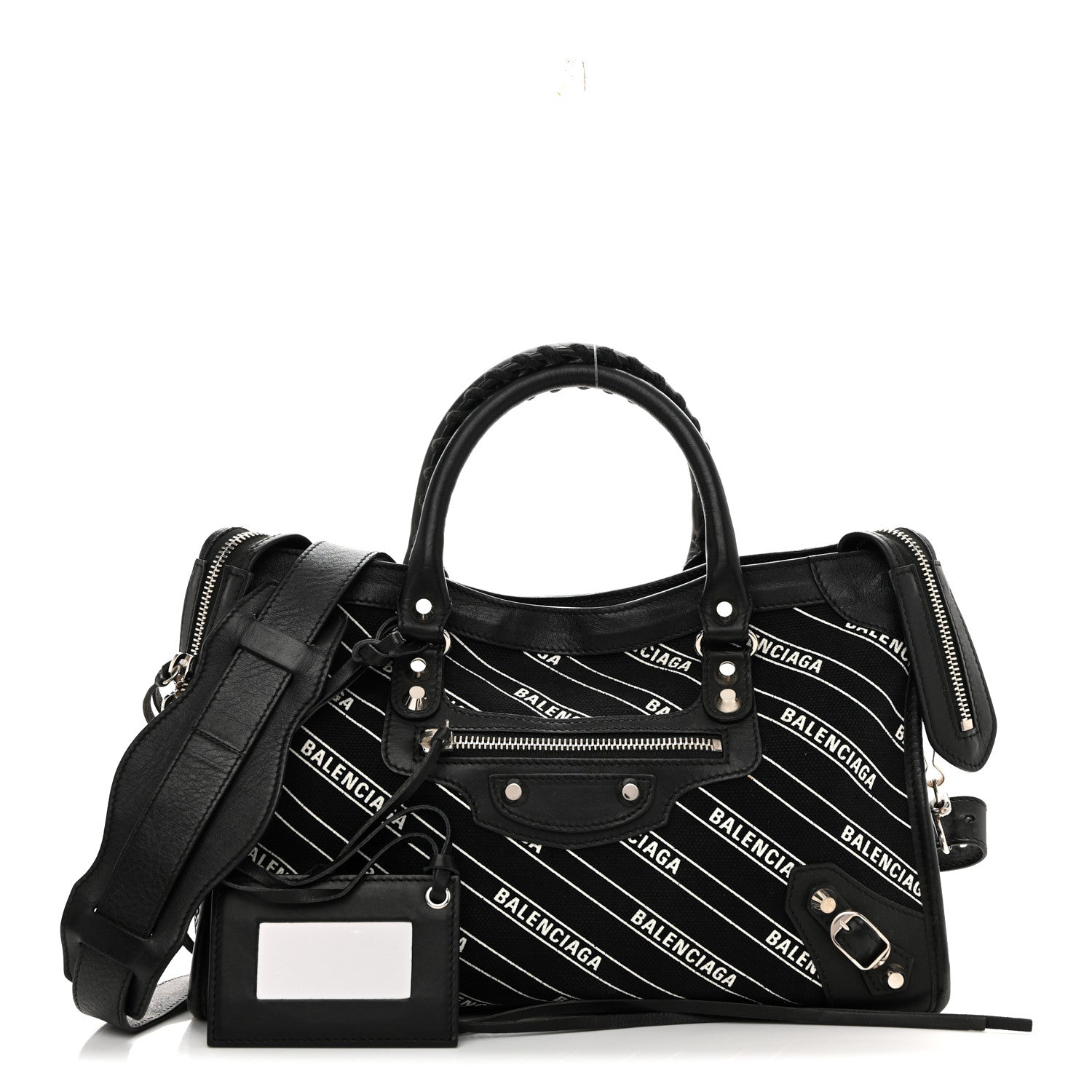 Balenciaga Canvas Satin Calfskin Diagonal Allover Logo Print