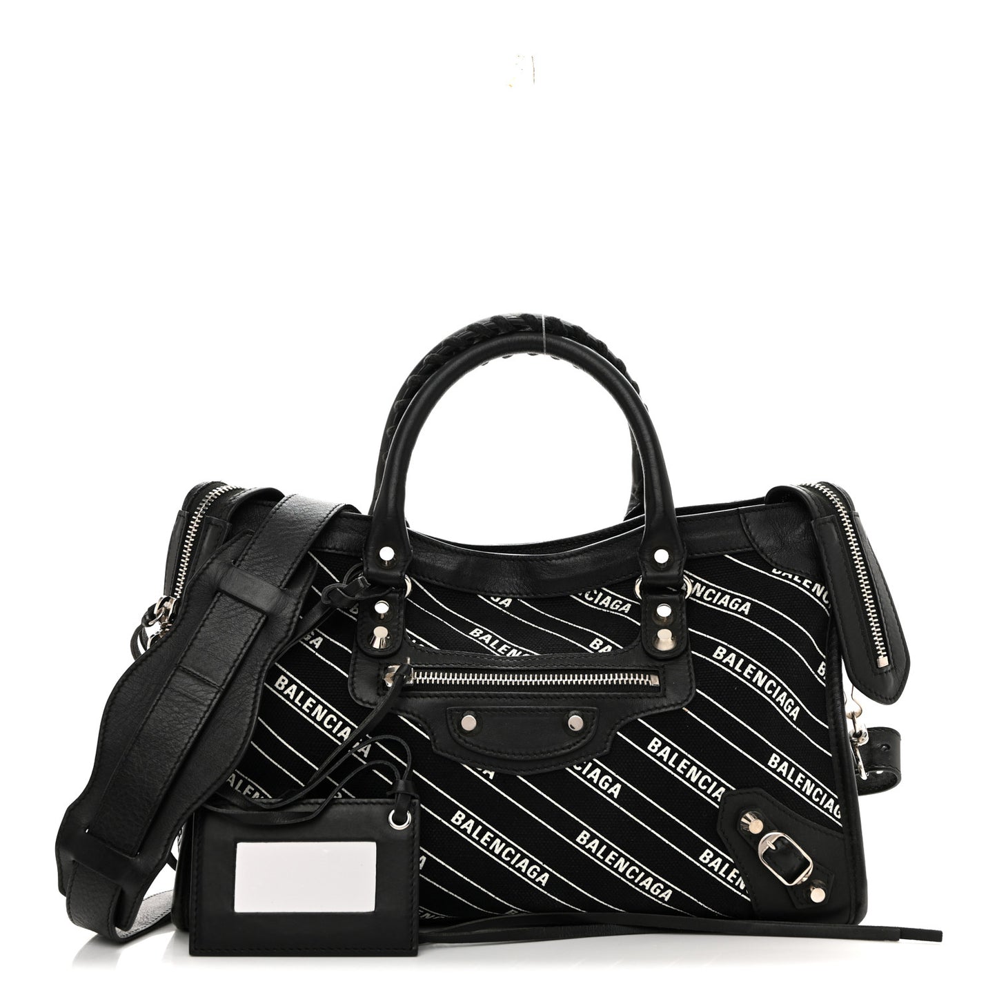 Canvas Satin Calfskin Diagonal Allover Logo Print Classic Silver Hardware S City Black White
