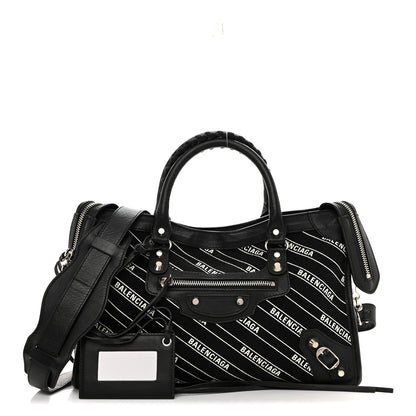 Balenciaga Canvas Satin Calfskin Diagonal Allover Logo Print Classic Silver Hardware S City Black White 3 of 12