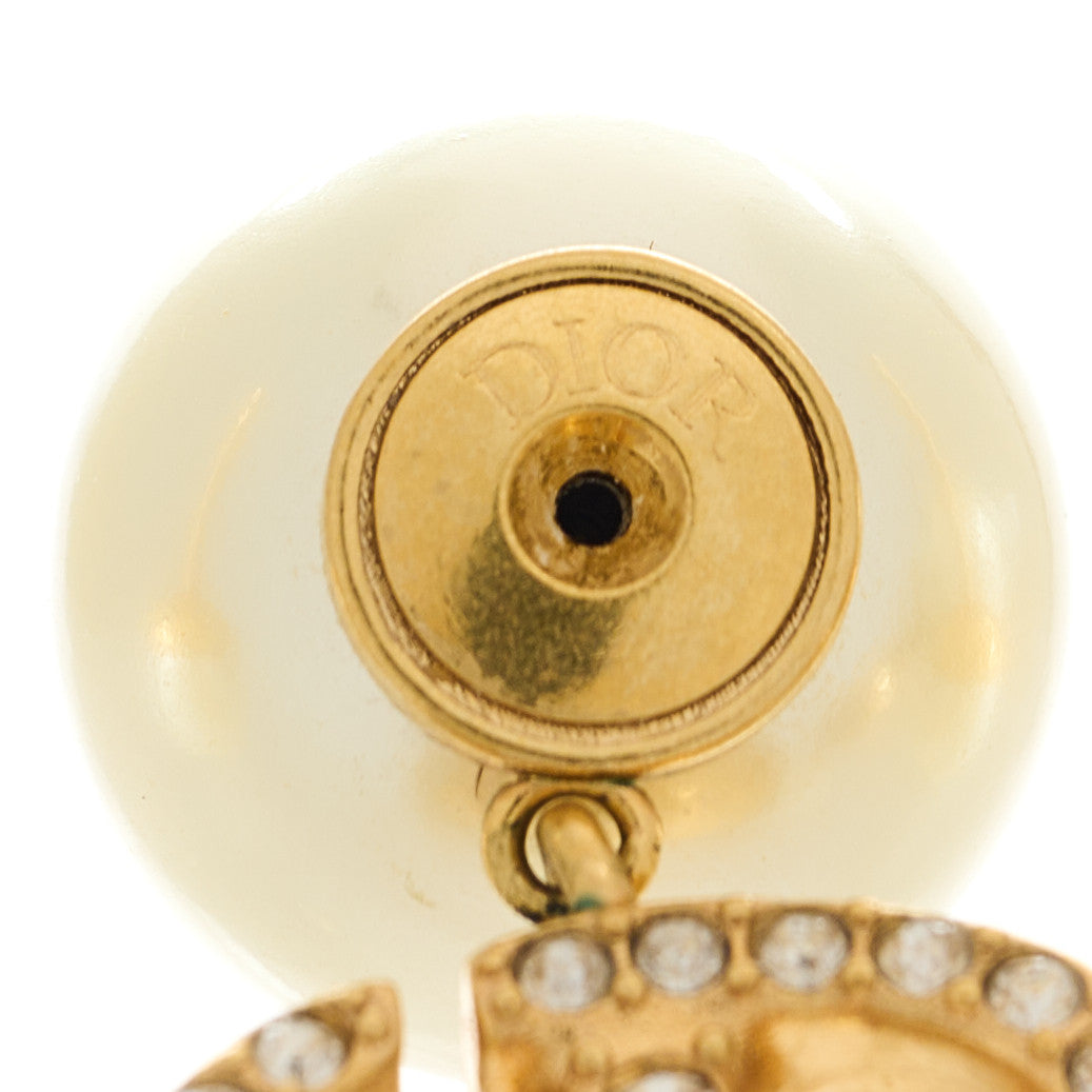 Pearl Crystal Tribal CD Drop Earrings Gold