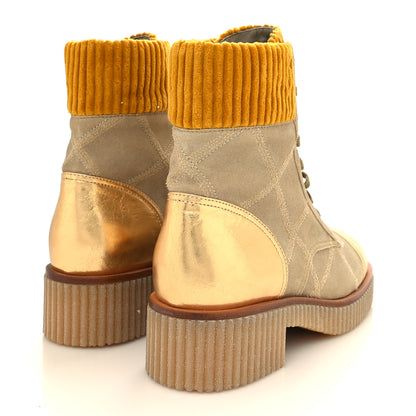 Chanel Suede Calfskin Velvet Laminated Quilted CC Combat Boots 39.5 Beige Yellow Gold 4 of 8