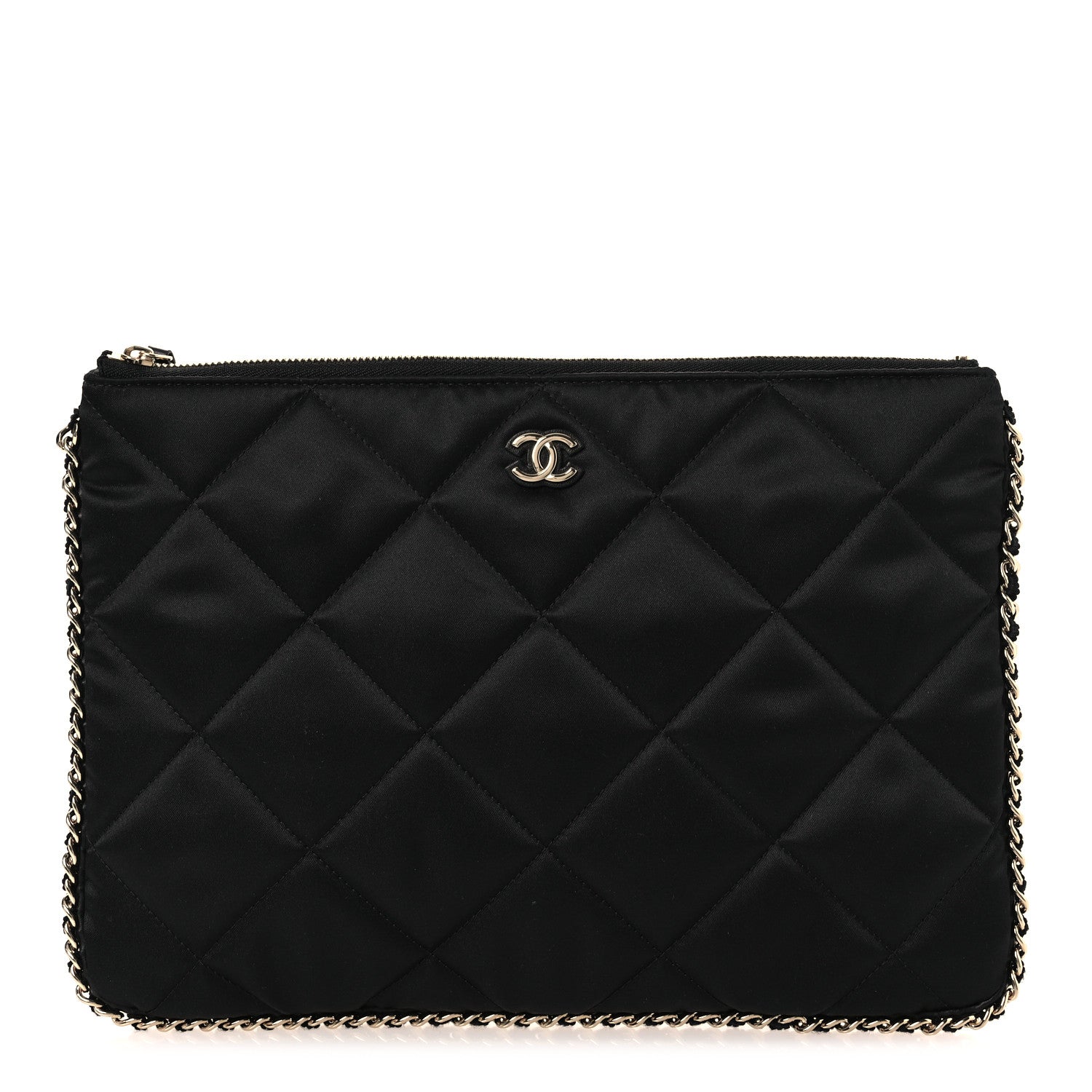 Chanel Satin Quilted Chain Around Medium Cosmetic Case Black 1 of 12