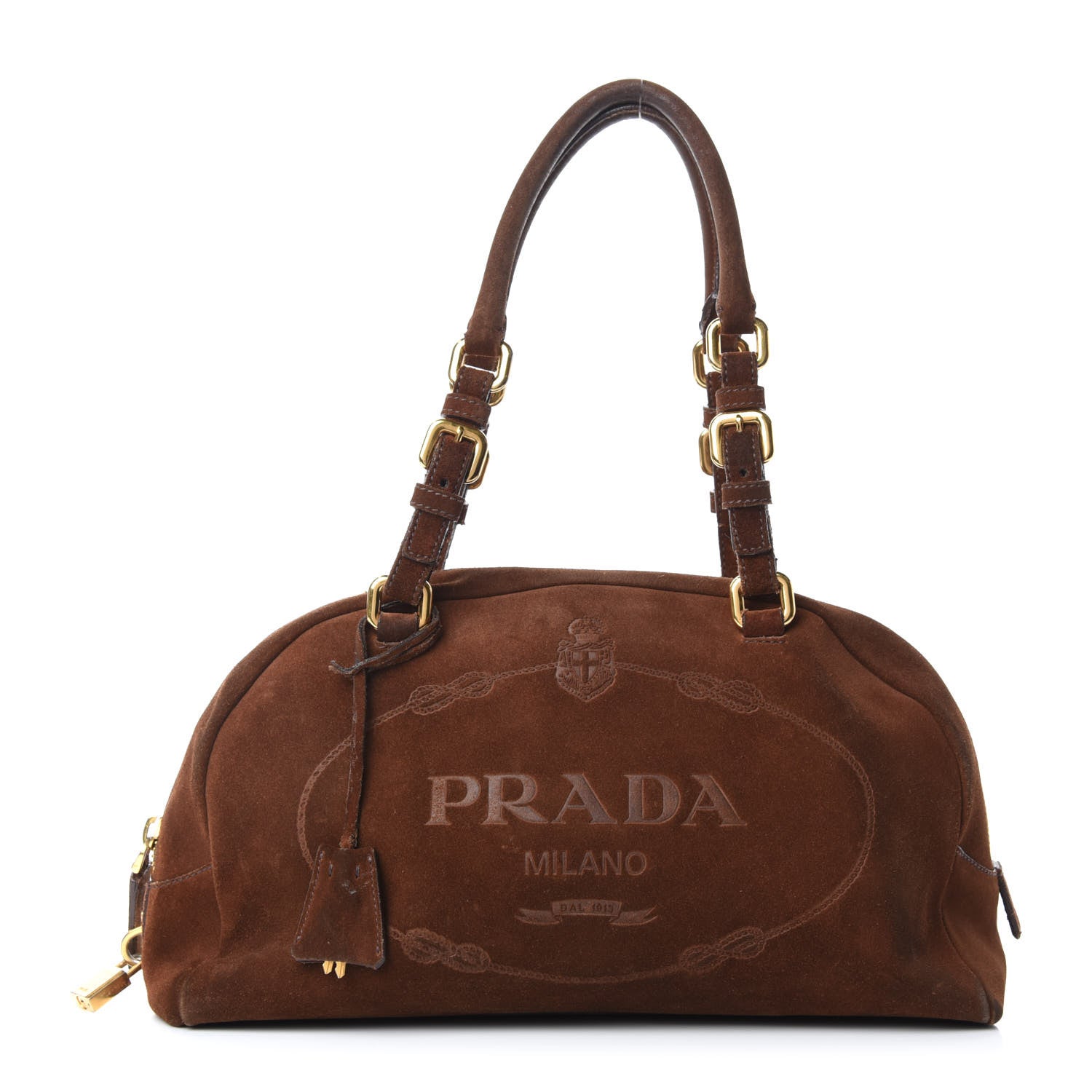 Prada Suede Scamosciato Logo Bowler Sigaro 1 of 10