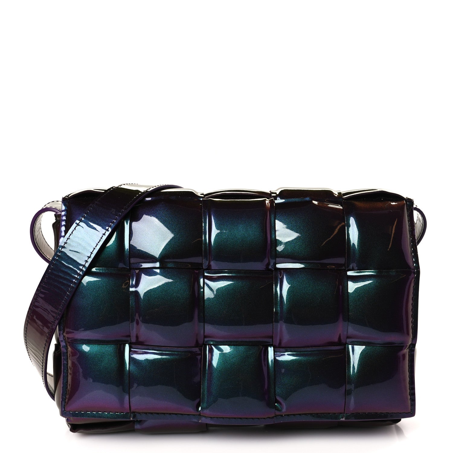 Bottega Veneta Glossy Nail Polish Nappa Maxi Intreccio Padded Cassette Crossbody Bag Holographic 1 of 9