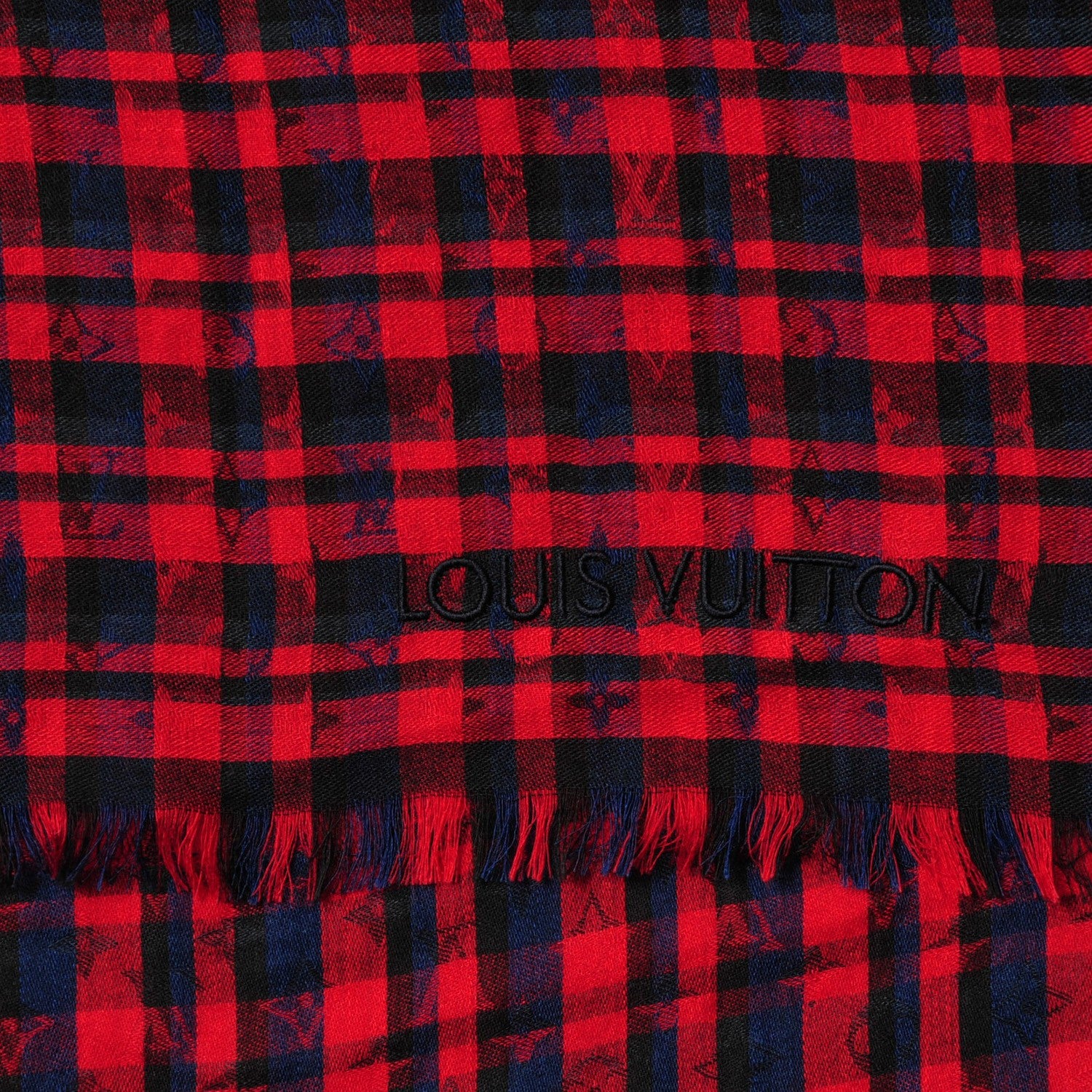 Louis Vuitton Cashmere Wool Etole Monogram Checks Scarf Rouge 4 of 6