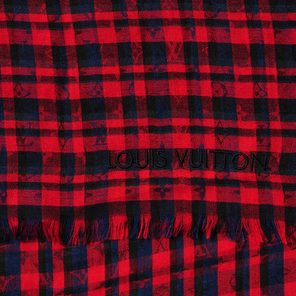 Louis Vuitton Cashmere Wool Etole Monogram Checks Scarf Rouge 4 of 6