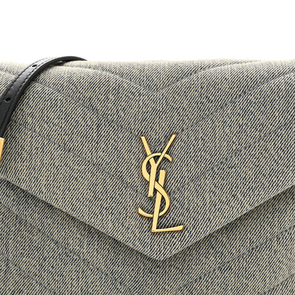 Saint Laurent Denim Y Quilted Monogram Toy Loulou Crossbody Bag Grey 8 of 11