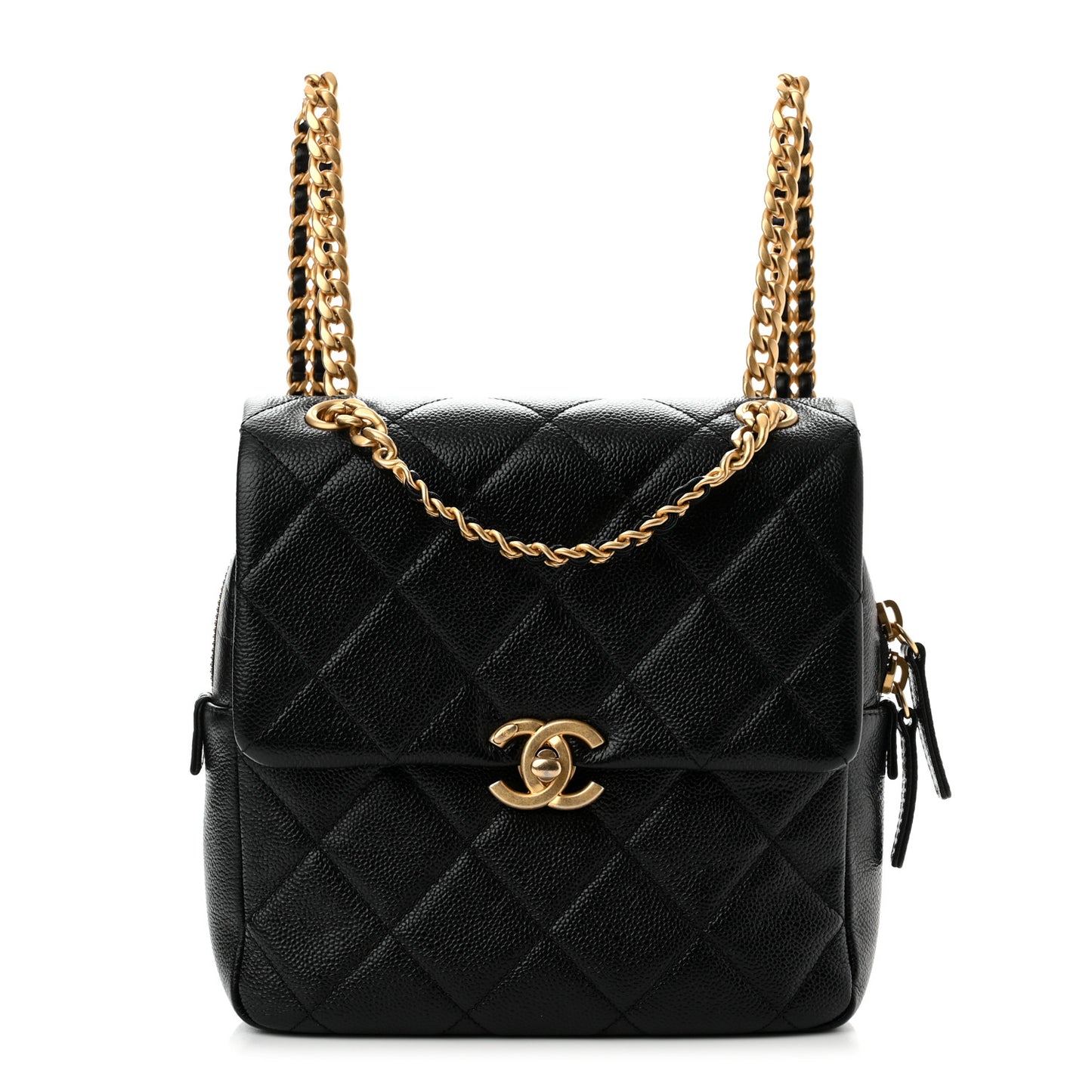 Shiny Caviar Quilted Chain Melody Backpack Black