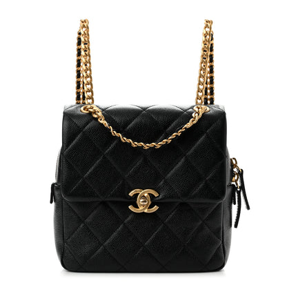 Chanel Shiny Caviar Quilted Chain Melody Backpack Black 1 of 11