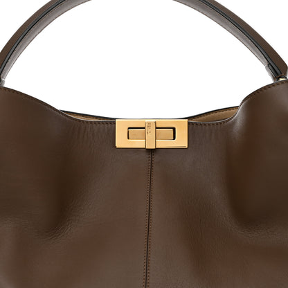 Fendi Vitello Seta Glazed Fabric FF 1974 Large Peekaboo X-Lite Maya Mogano Panna 9 of 11