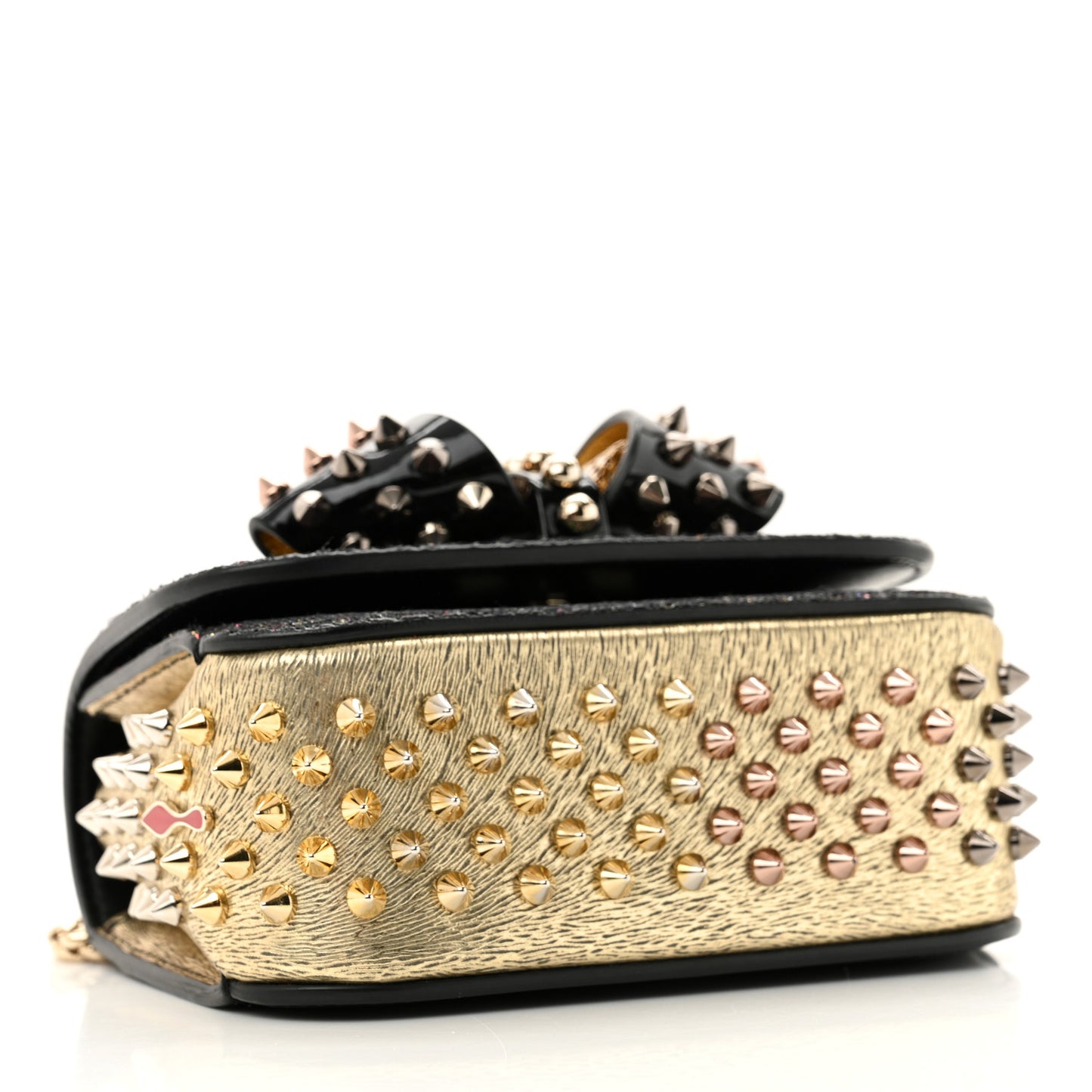 Glitter Calfskin Spikes Sweety Charity NV Crossbody Gold