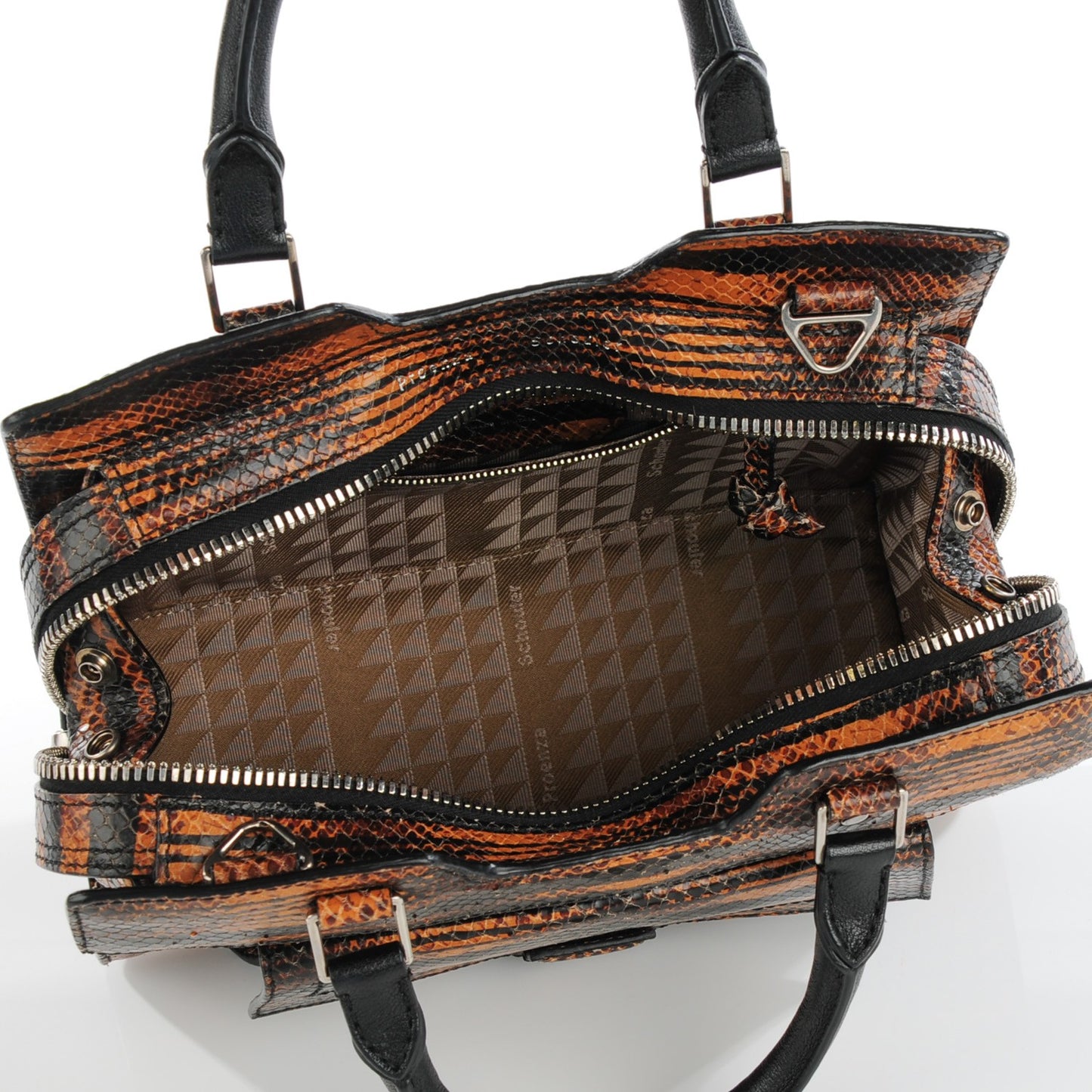 Striped Snake Calfskin Embossed Small PS13 Satchel Orange Black