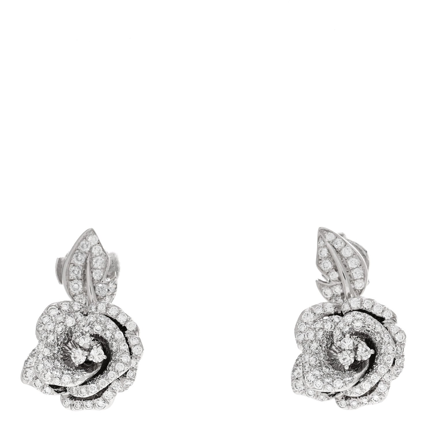 Christian Dior 18K White Gold Diamond Rose Bagatelle Earrings 1 of 4