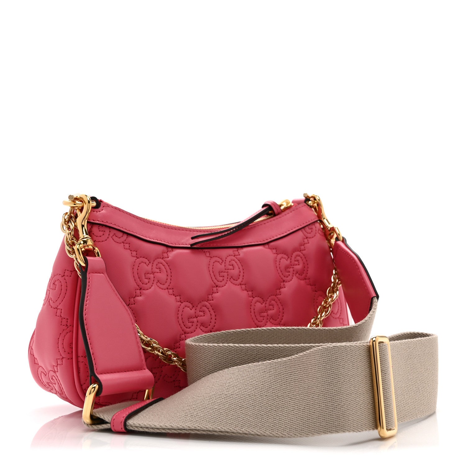 Gucci Calfskin GG Matelasse Chain Handbag Rhodamine Pink Natural 3 of 10