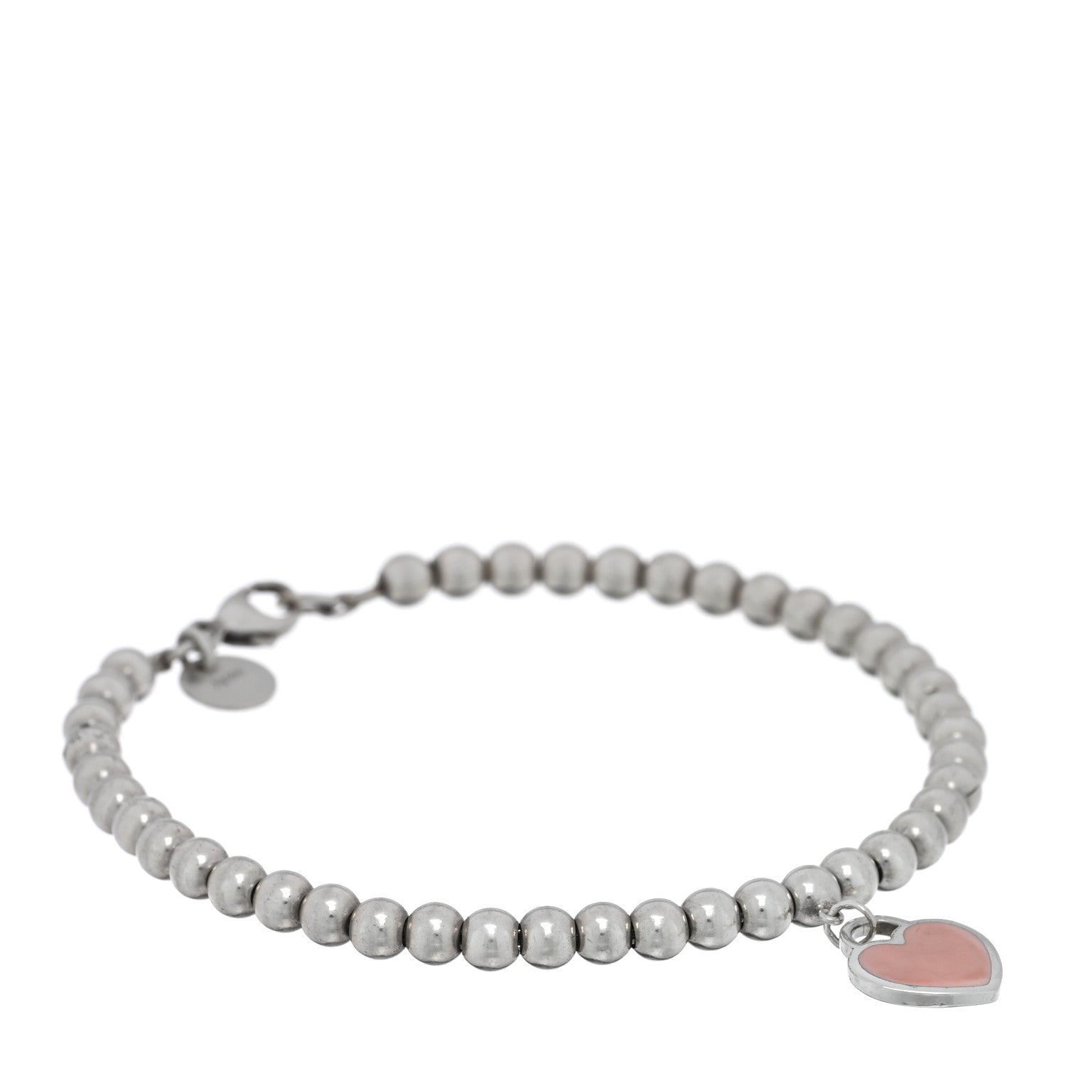Tiffany Sterling Silver Enamel 4mm Return To Tiffany Heart Tag Bead Bracelet Pink 1 of 3