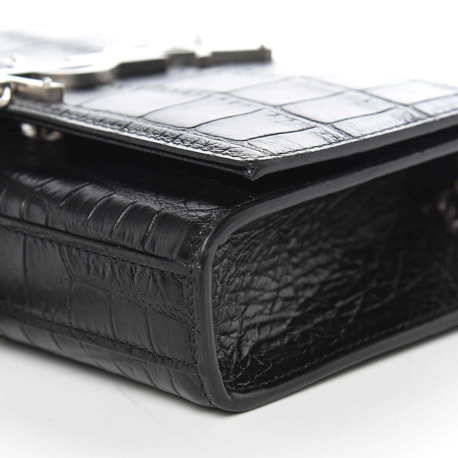 Saint Laurent Calfskin Crocodile Embossed Small Classic Monogram Kate Tassel Satchel Black 9 of 9