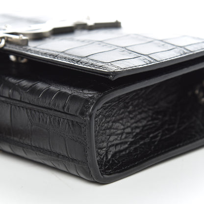 Saint Laurent Calfskin Crocodile Embossed Small Classic Monogram Kate Tassel Satchel Black 9 of 9