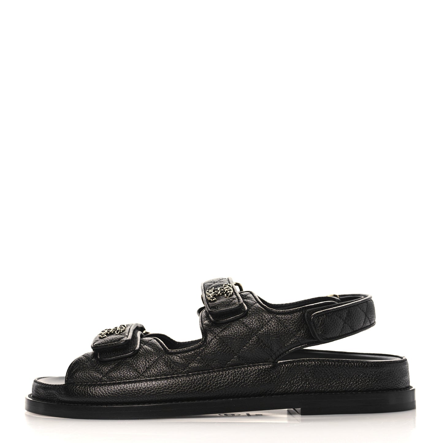 Grained Calfskin Velcro Dad Sandals 38 Black