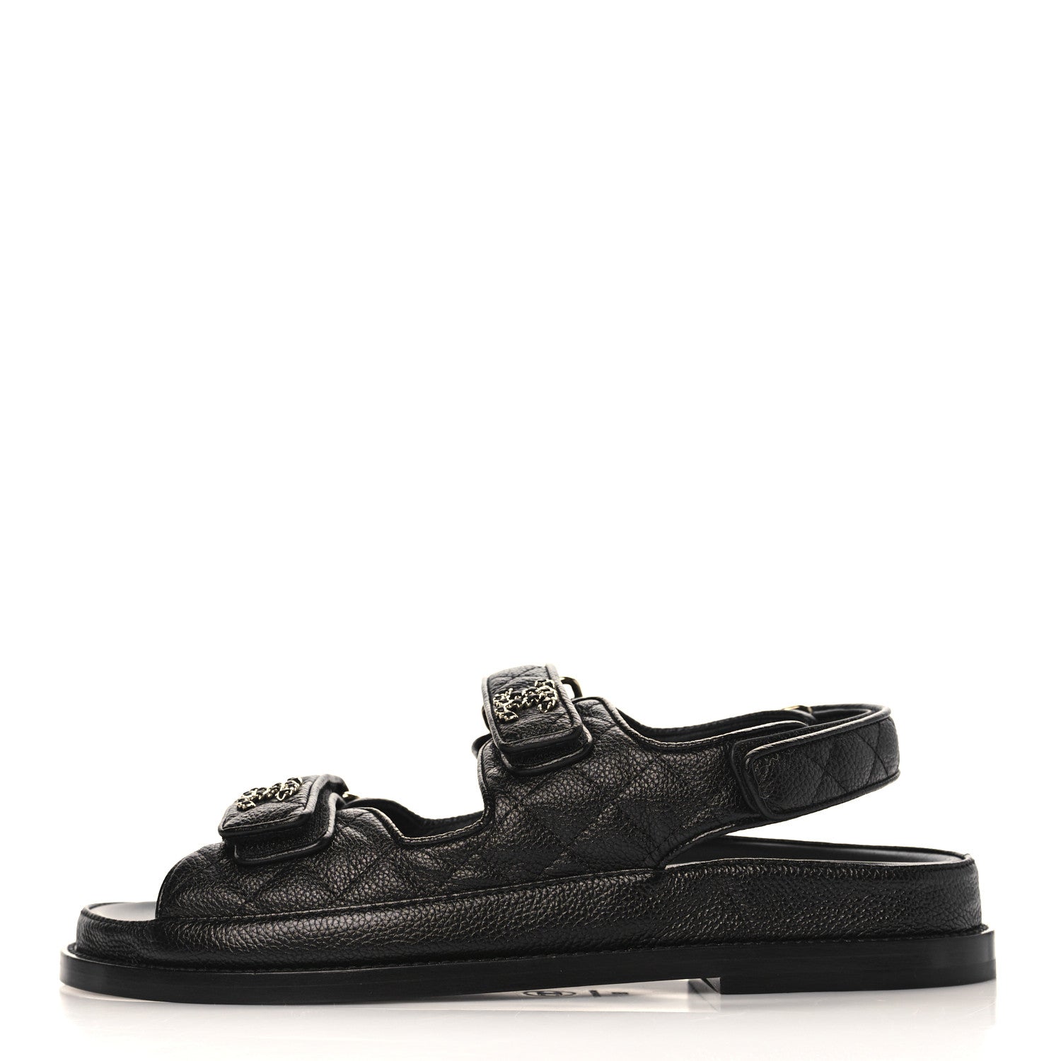 Chanel Grained Calfskin Velcro Dad Sandals 38 Black 1 of 8