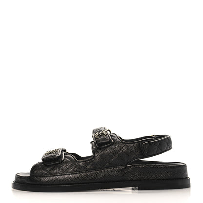 Chanel Grained Calfskin Velcro Dad Sandals 38 Black 1 of 8