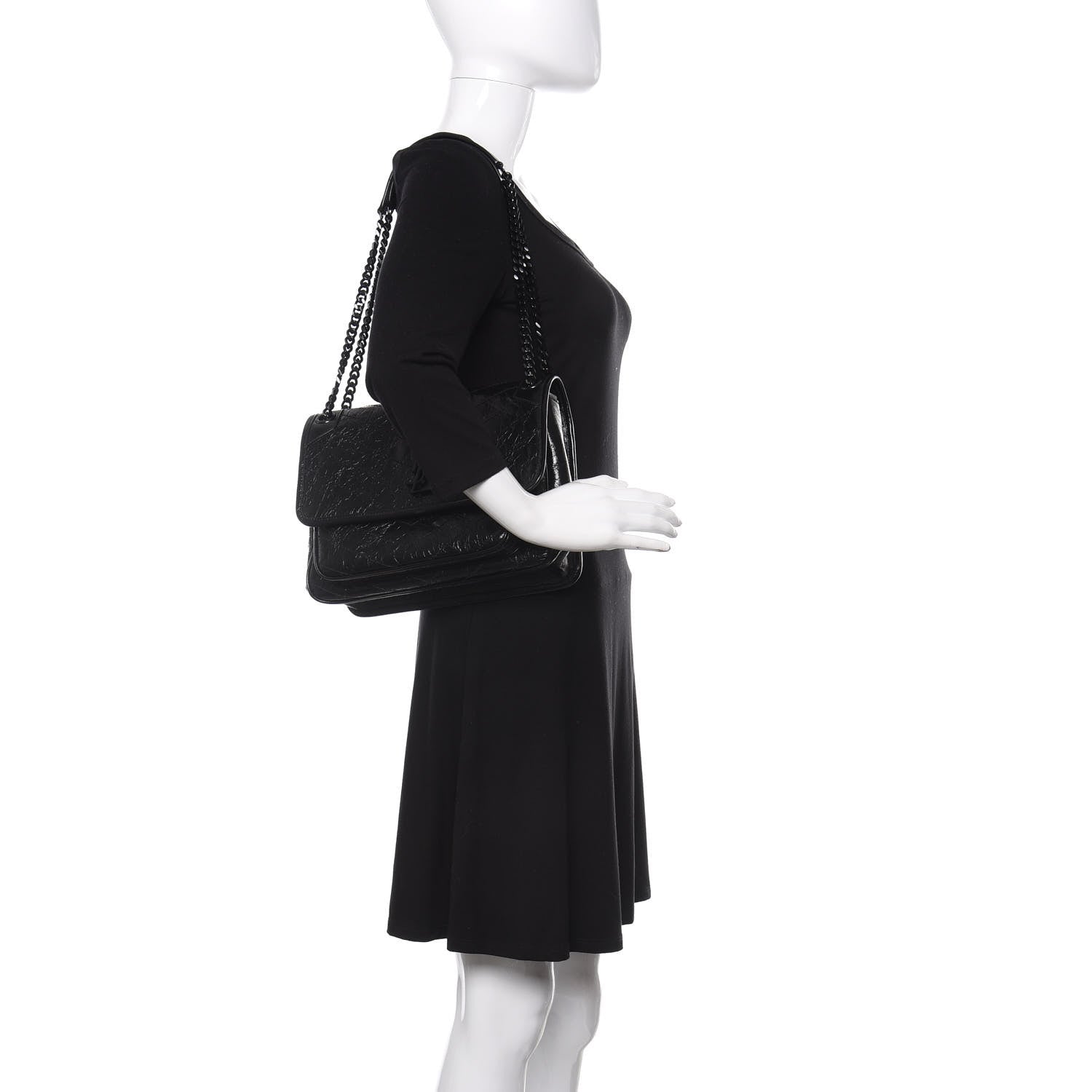 Saint Laurent Crinkled Calfskin Matelasse Monogram Medium Niki Chain Satchel Black 3 of 10