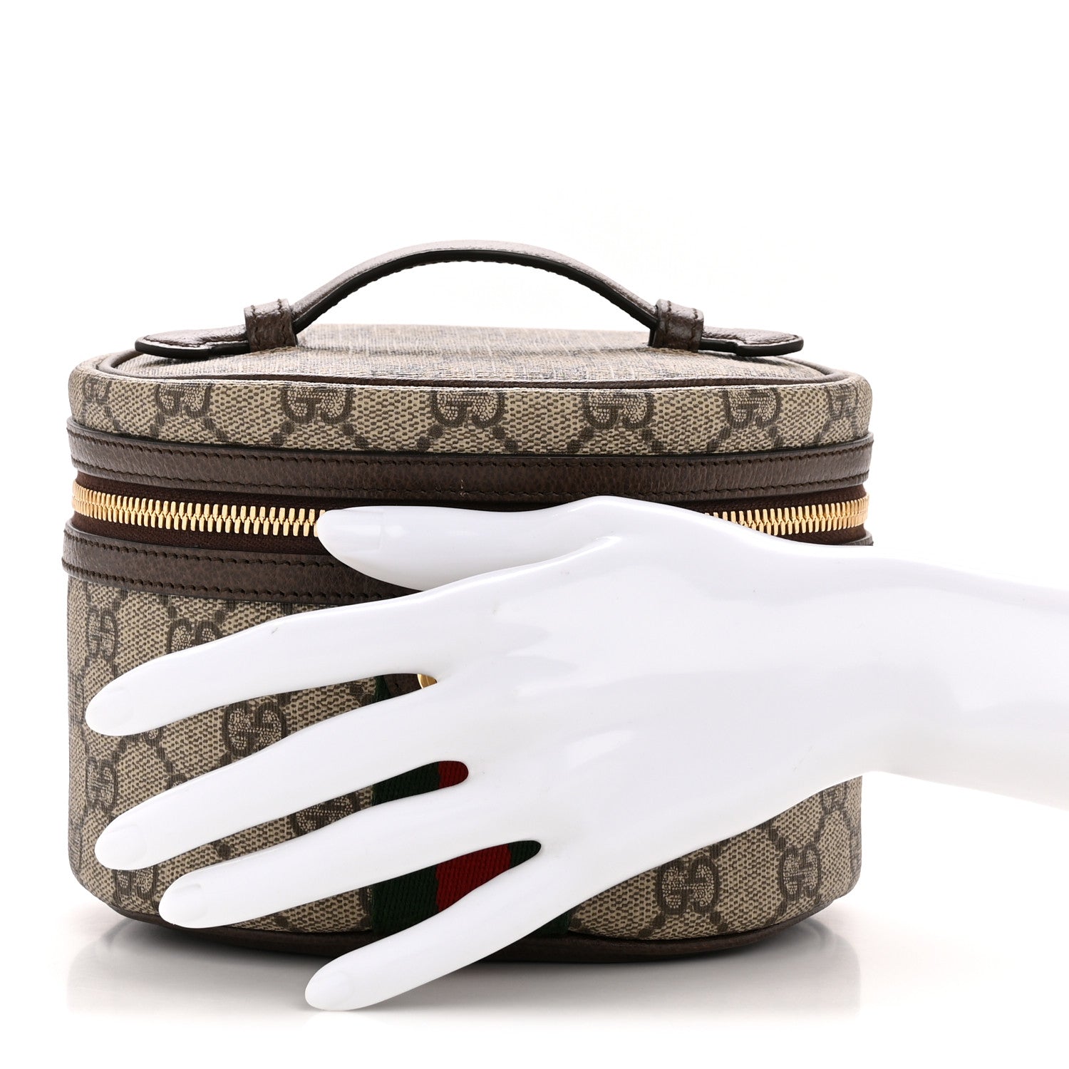 Gucci GG Supreme Monogram Textured Calfskin Web Ophidia Vanity Cosmetic Case Beige Ebony New Acero 2 of 9