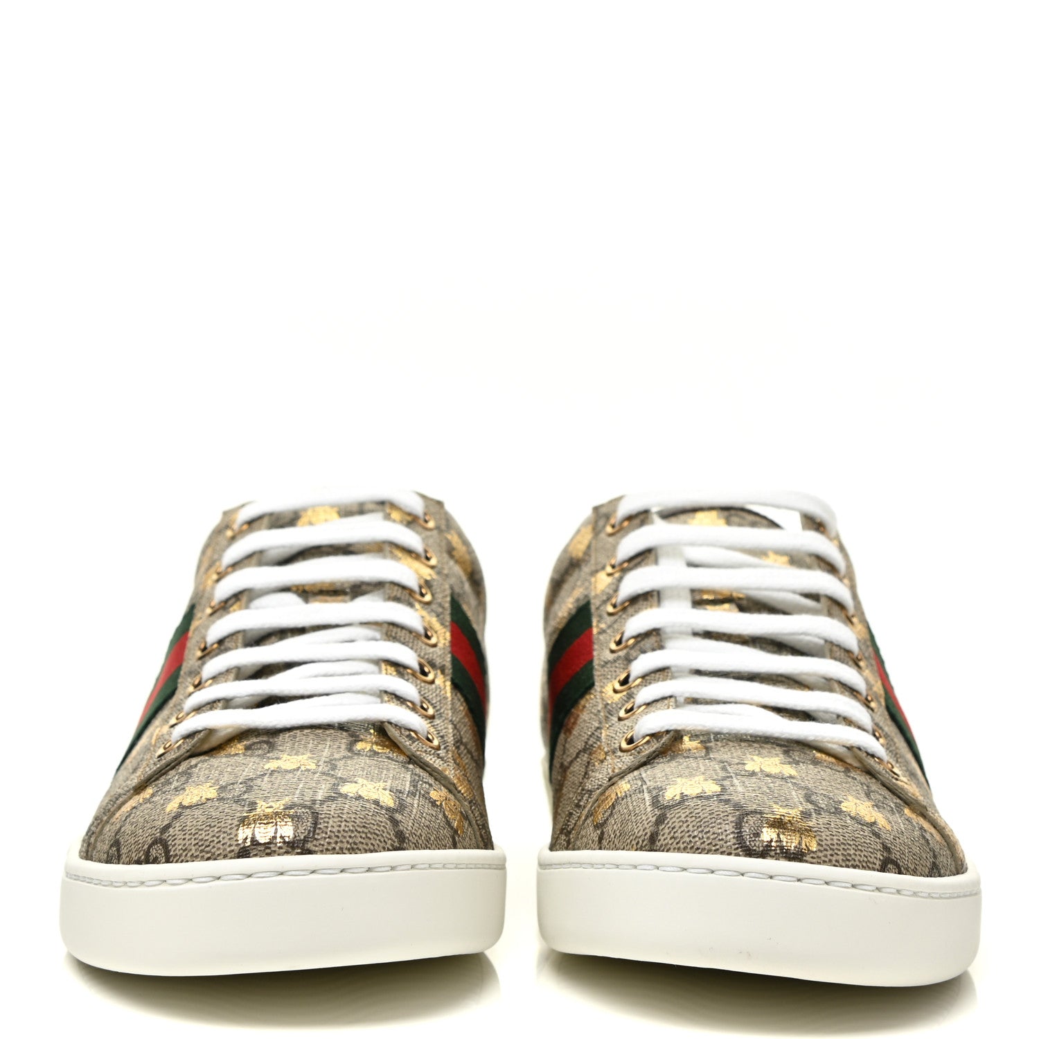 Gucci GG Supreme Monogram Bees Web Womens Ace Sneakers 41 Beige Oro Green Red 2 of 9