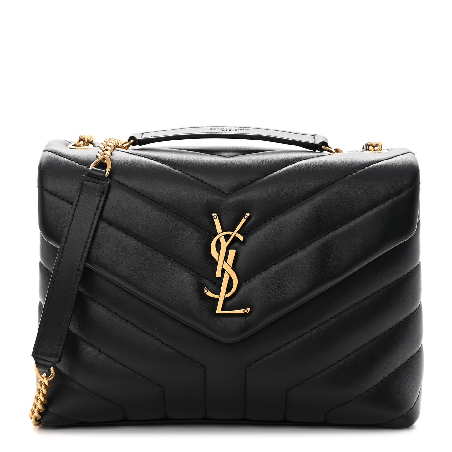 Calfskin Y Quilted Monogram Small Loulou Chain Satchel Black