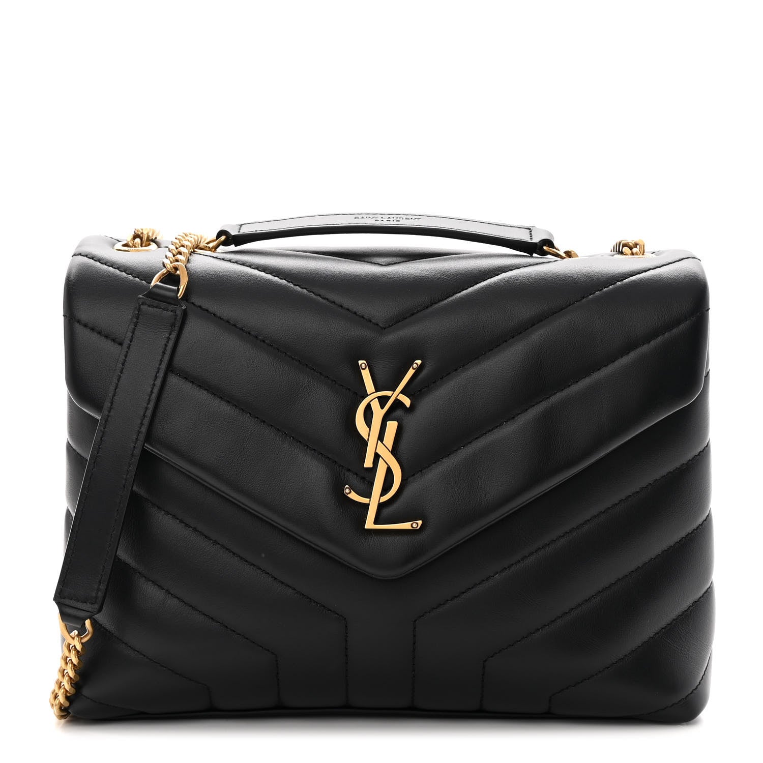 Saint Laurent Calfskin Y Quilted Monogram Small Loulou Chain Satchel Black 1 of 13