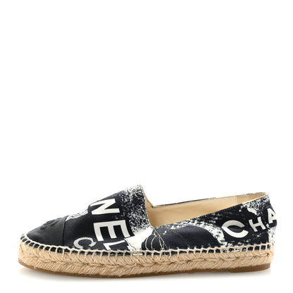 Chanel Printed Canvas Grosgrain 31 Rue Cambon Espadrilles 38 Black White 1 of 11
