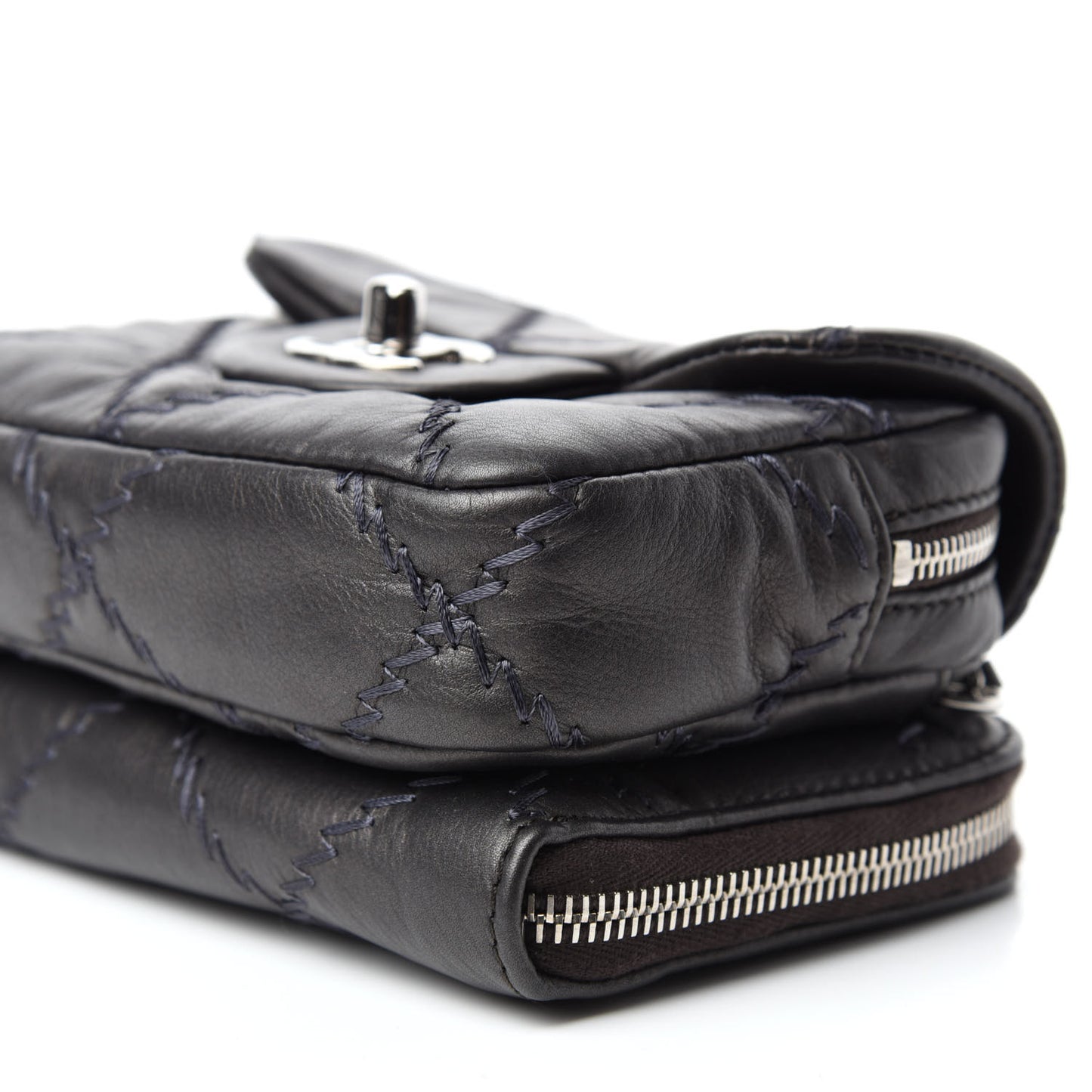 Metallic Lambskin Stitched New Mini Flap Grey