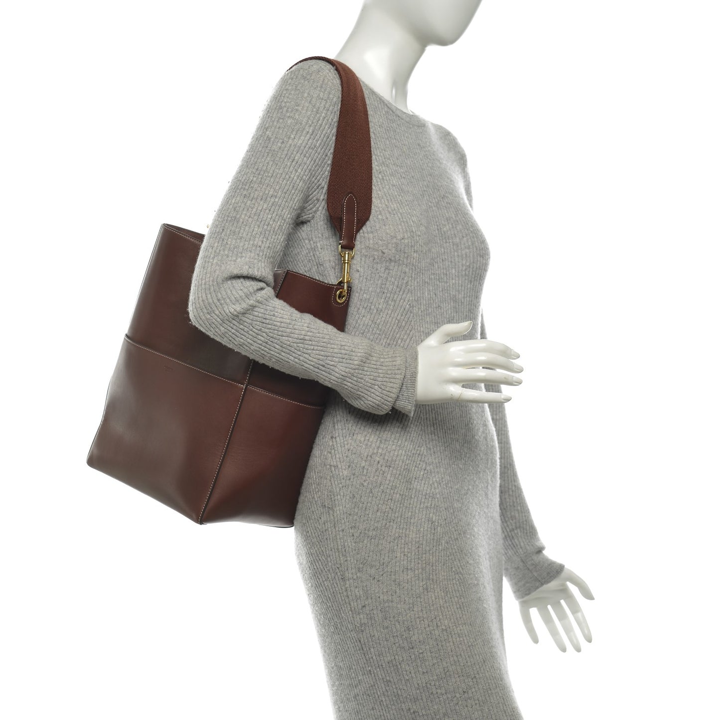 Natural Calfskin Sangle Bucket Bag Burgundy