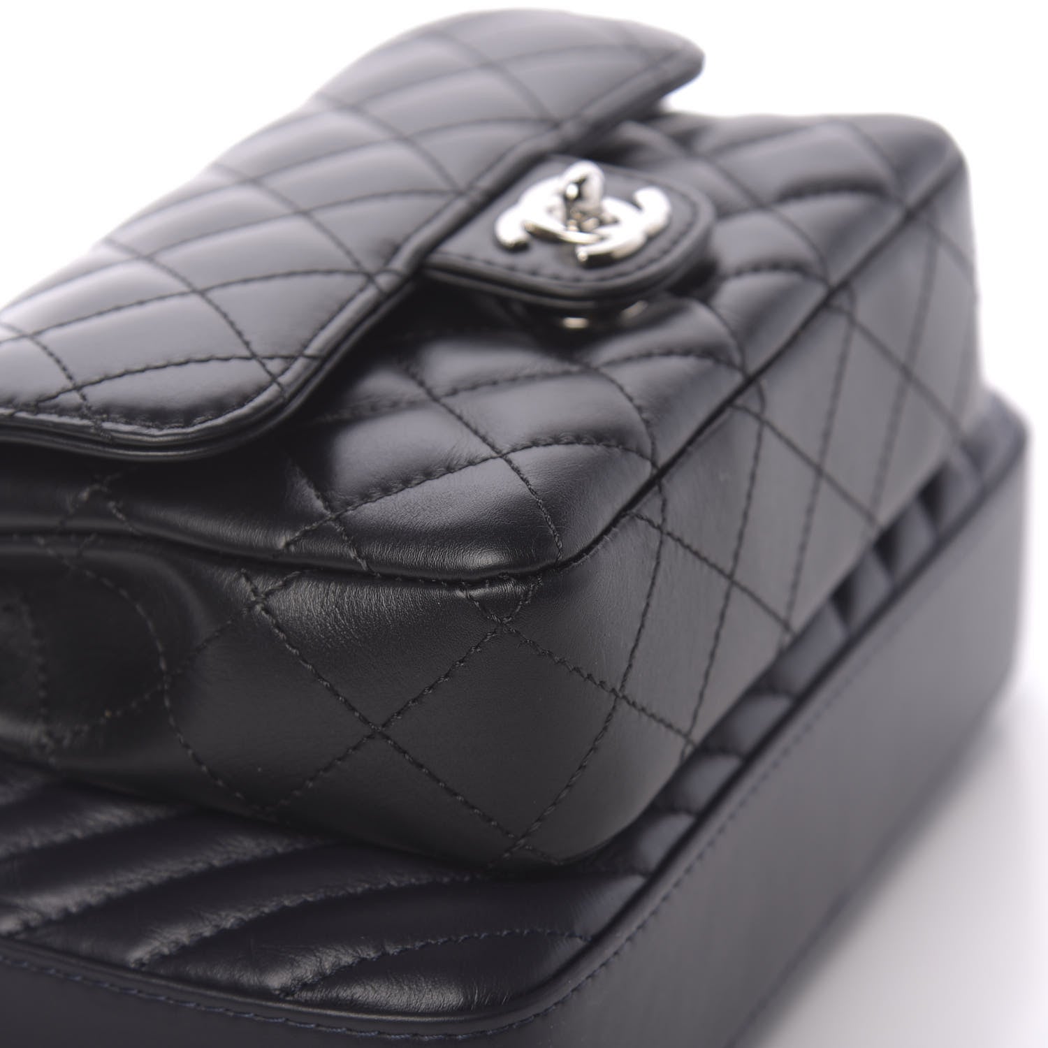 Chanel Calfskin Chevron Quilted Double Camera Bag With Flap Black 16 of 17