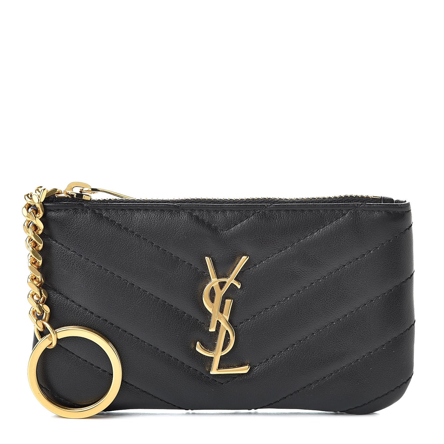 Calfskin Matelasse Monogram Key Pouch Black