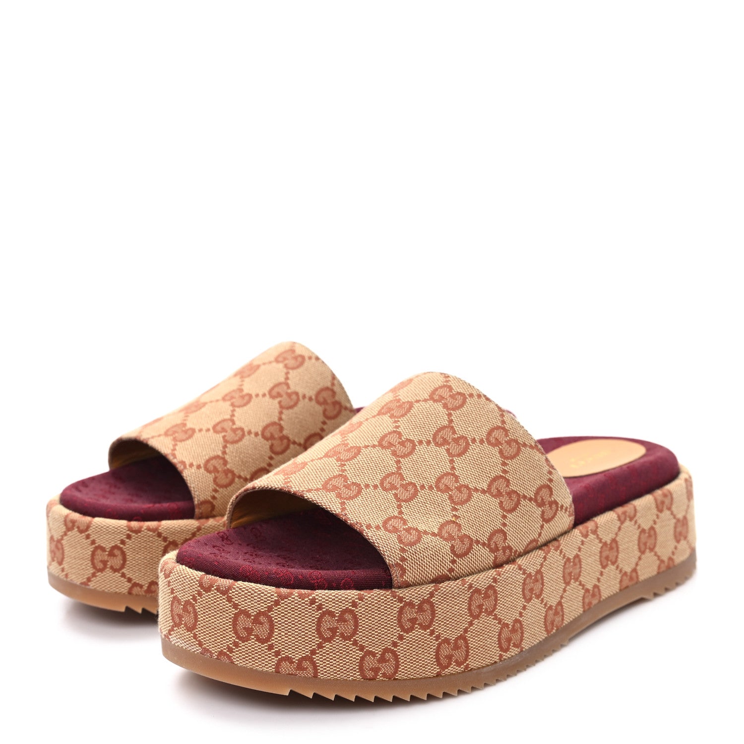 Gucci Canvas GG Monogram Angelina Platform Slide Sandals 40 Beige Ruggine 4 of 9