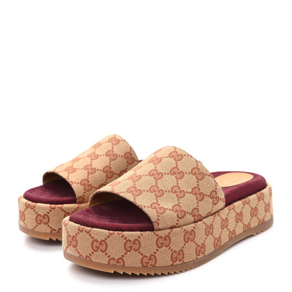 Gucci Canvas GG Monogram Angelina Platform Slide Sandals 40 Beige Ruggine 4 of 9