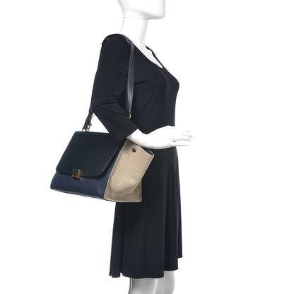 Celine Smooth Calfskin Linen Medium Tri-Color Trapeze Navy Blue 2 of 9