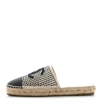 Chanel Mesh Grosgrain CC Espadrilles Mule 36 Beige Black 1 of 15
