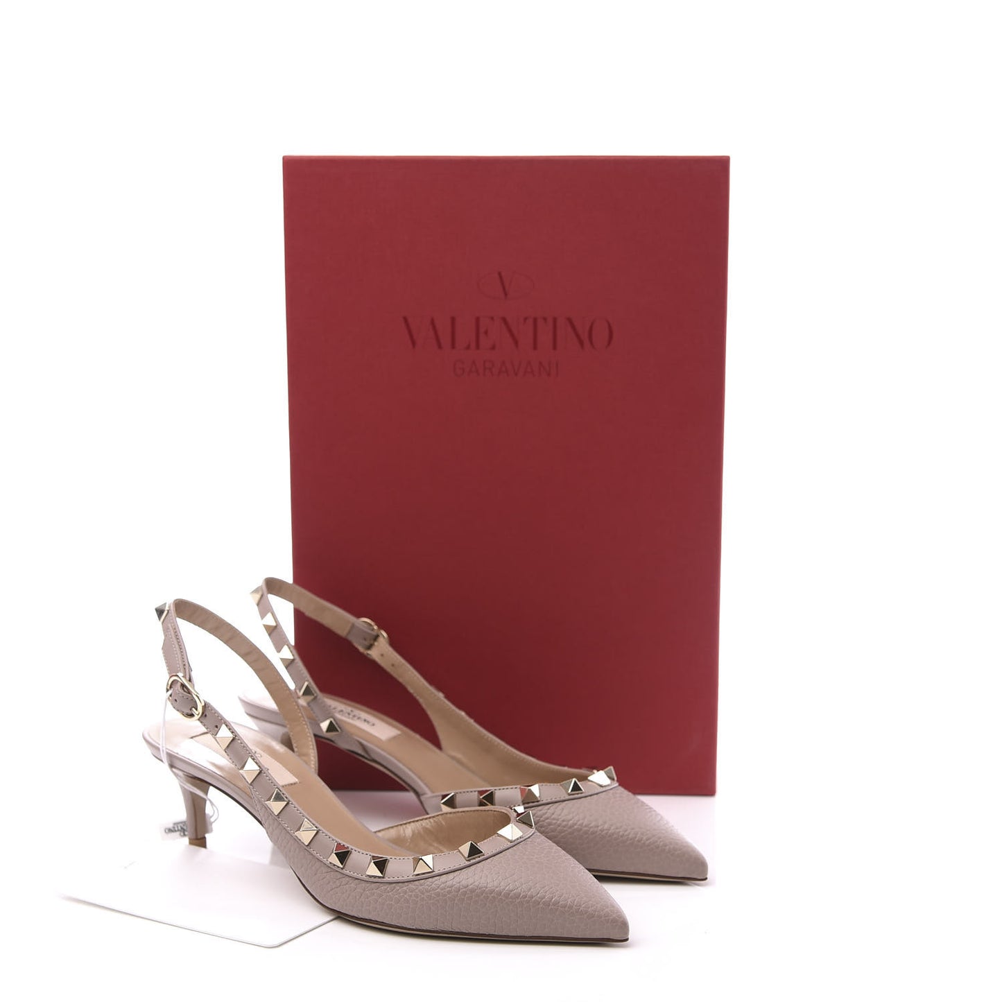 Pebbled Calfskin Rockstud Half D'Orsay Slingback 50mm Pumps 35 Poudre