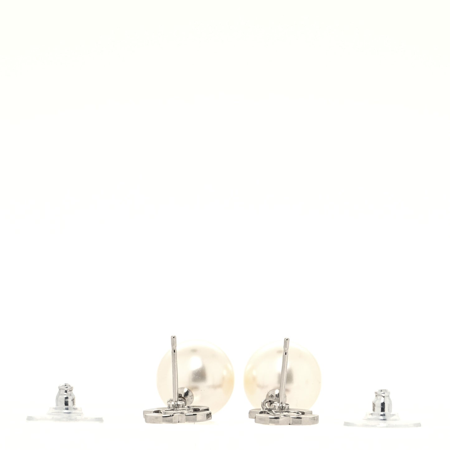 Crystal Pearl CC Drop Earrings Silver Pearly White