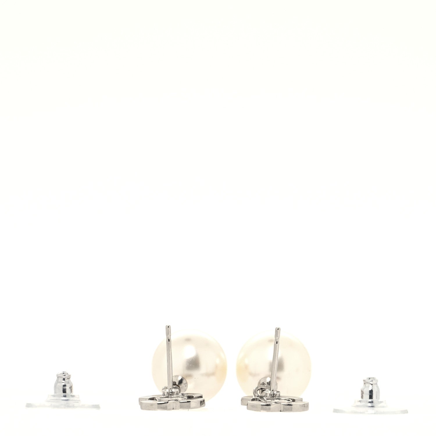 Chanel Crystal Pearl CC Drop Earrings Silver Pearly White 3 of 4