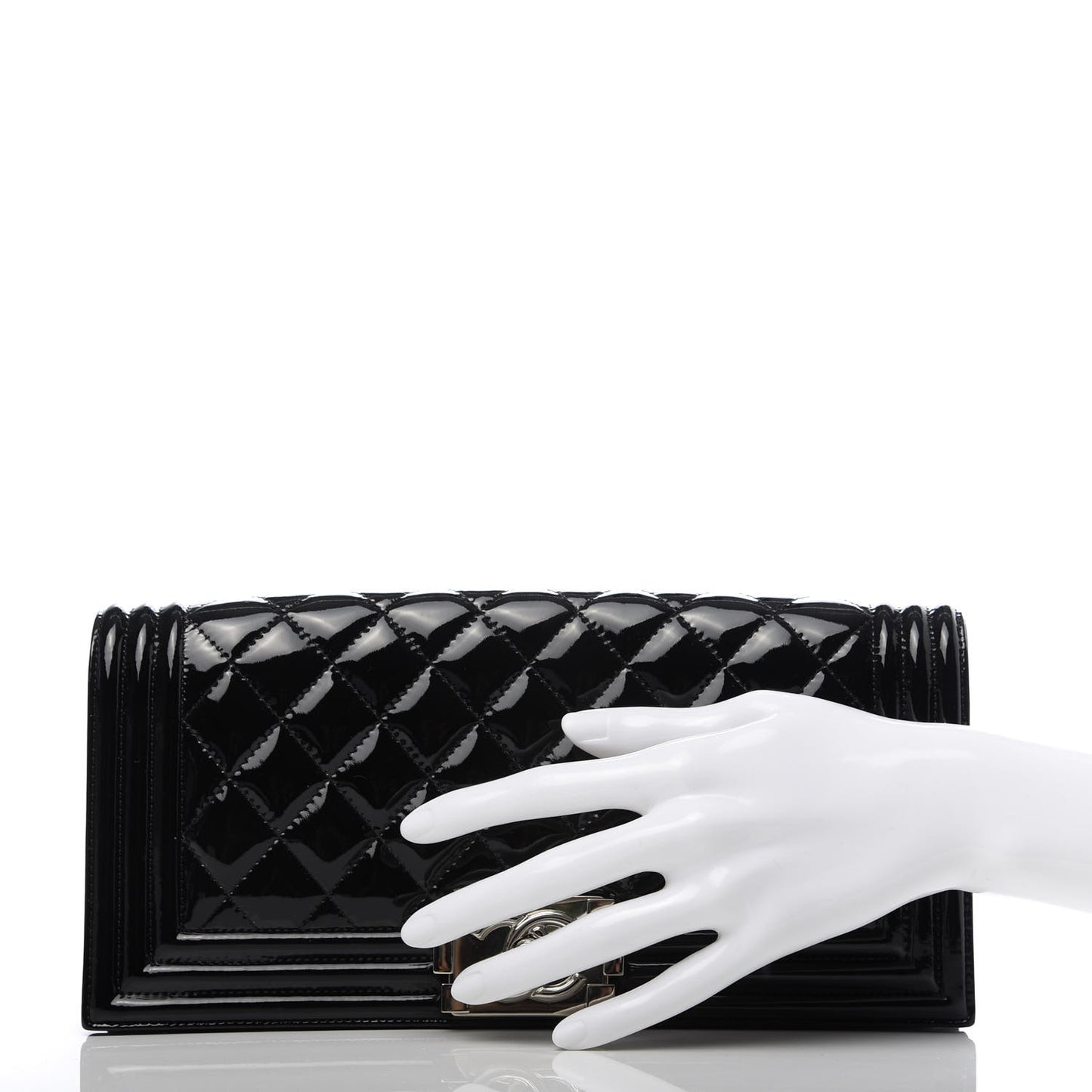 Patent Quilted Boy Flap Clutch Black