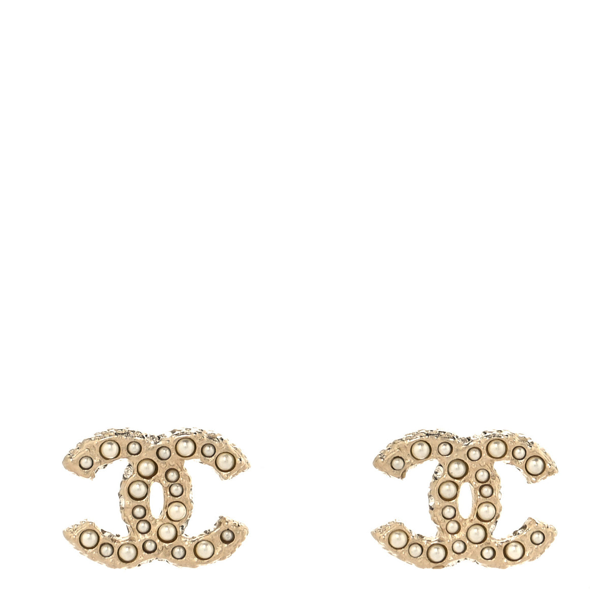 Chanel Metal Graduated Pearl Crystal CC Earrings Light Gold 1 of 5