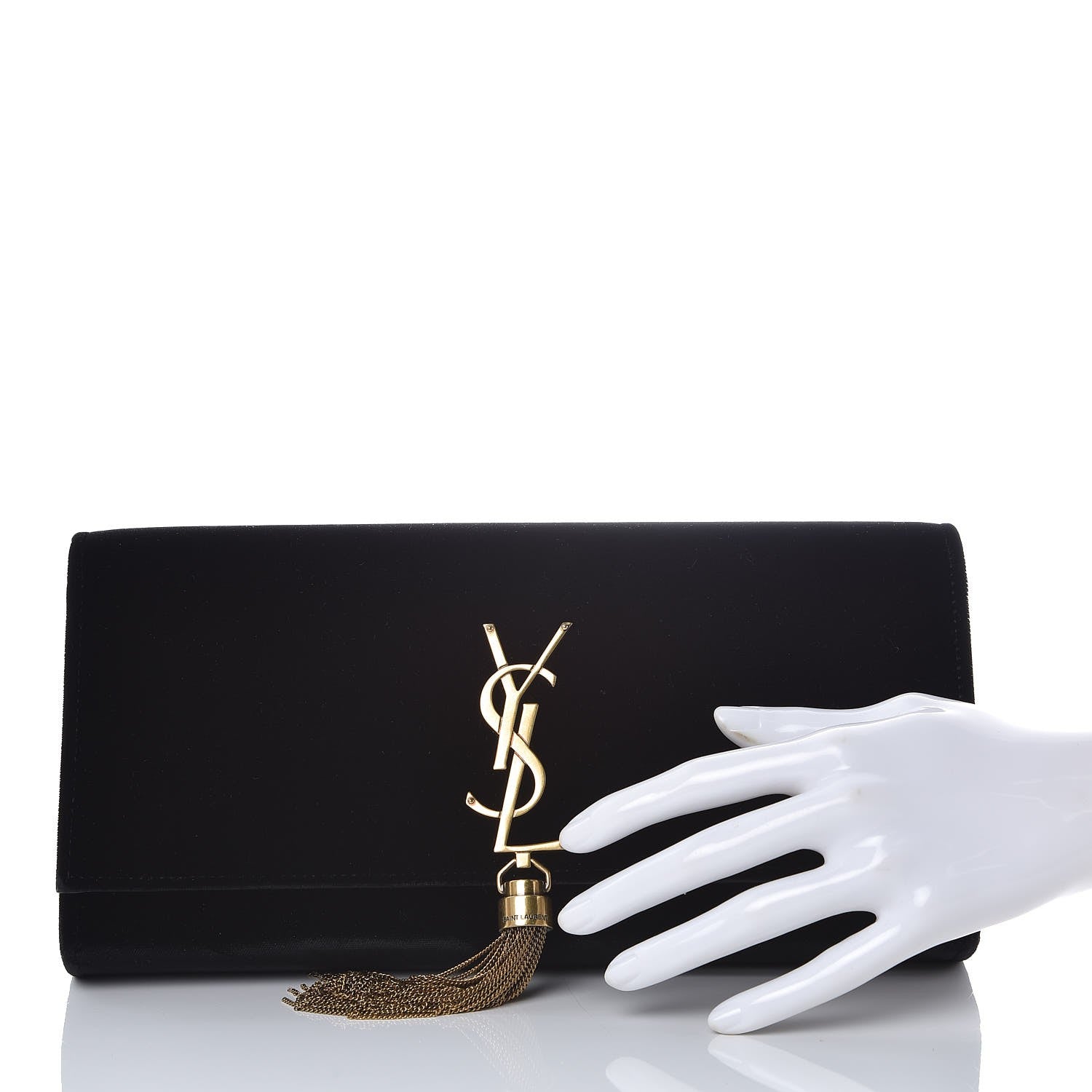 Saint Laurent Velvet Classic Monogram Cassandre Tassel Clutch Black 2 of 7