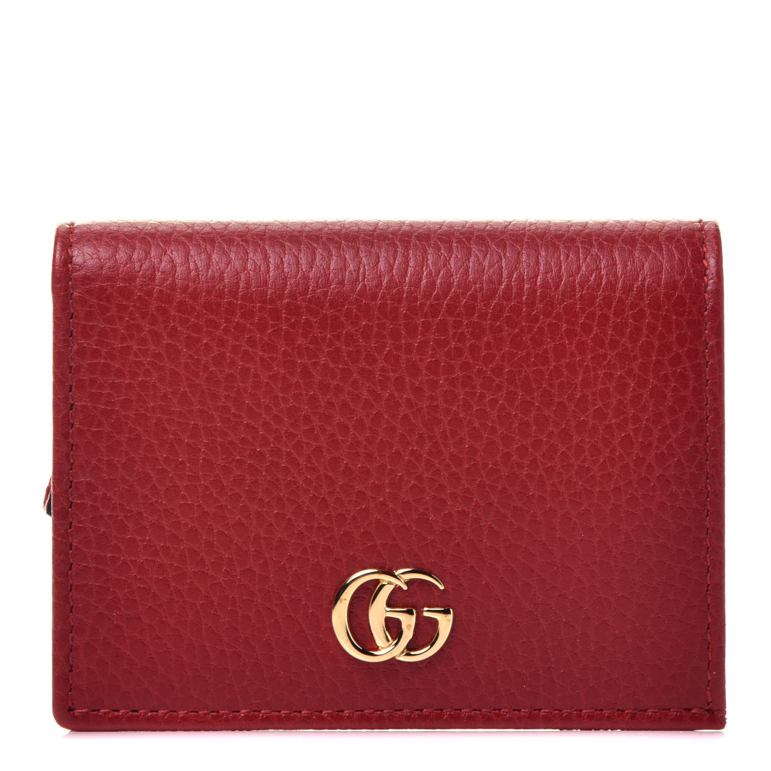 Gucci Pebbled Calfskin GG Marmont Card Case Hibiscus Red 1 of 7