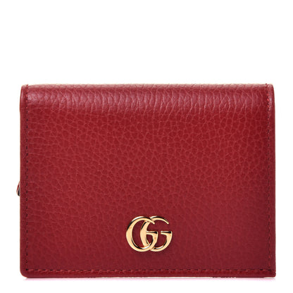 Gucci Pebbled Calfskin GG Marmont Card Case Hibiscus Red 1 of 7